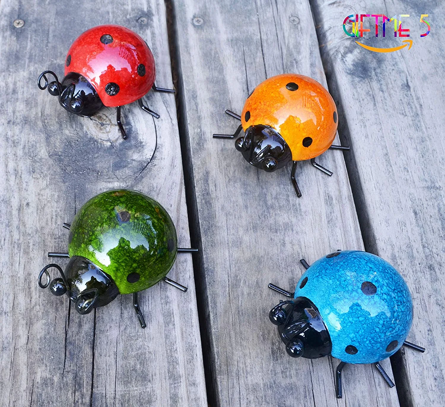 Morttic Metal Ladybugs Garden Wall Art Decorative Outdoor Wall Sculptures Set of 4