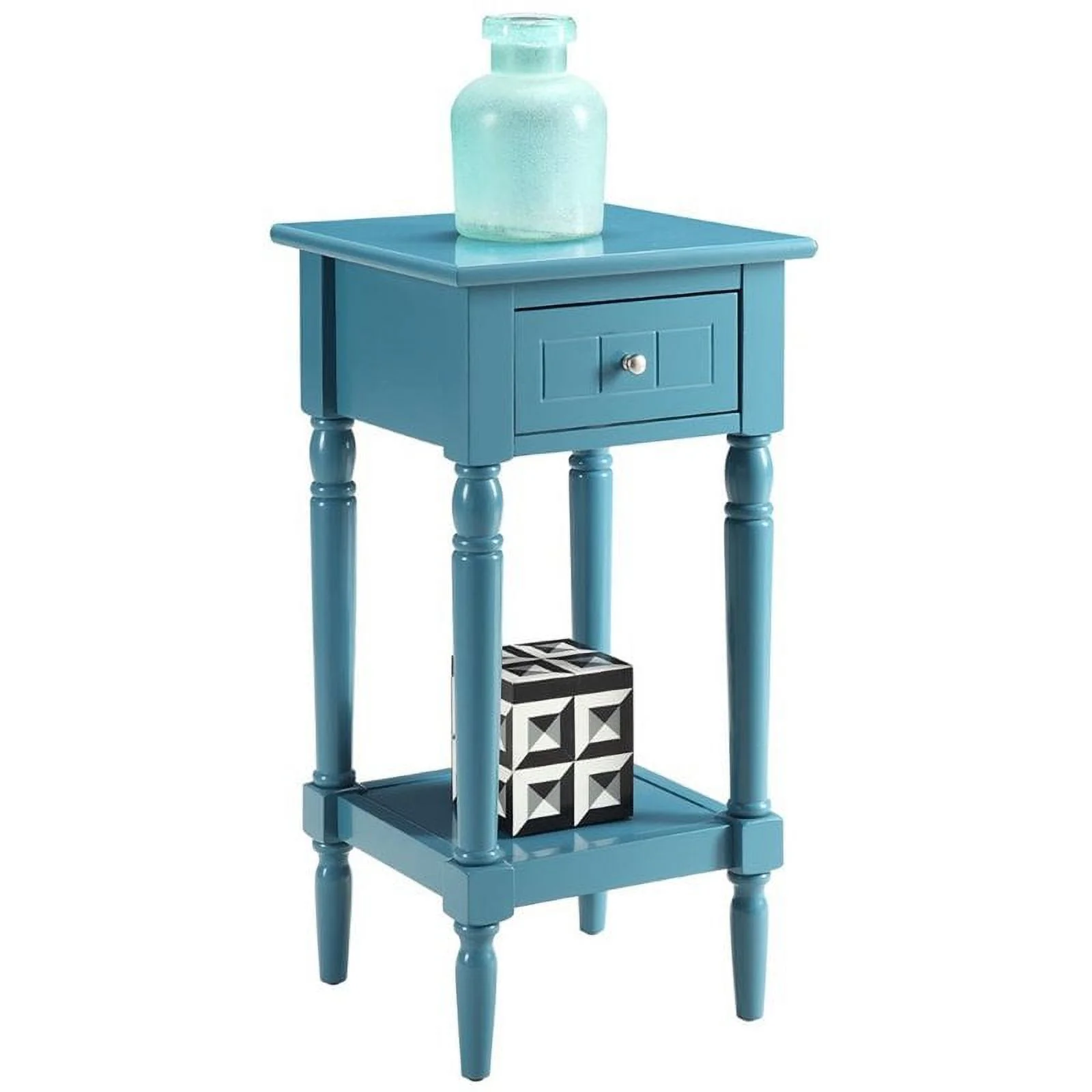 Pemberly Row Traditional Wood Square End Table with Bottom Shelf in Blue