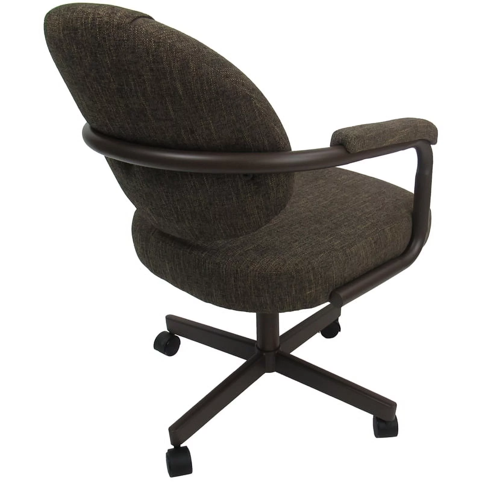 Pemberly Row Swivel Tilt Dining Arm Caster Chair Brown Fabric on Brown Frame
