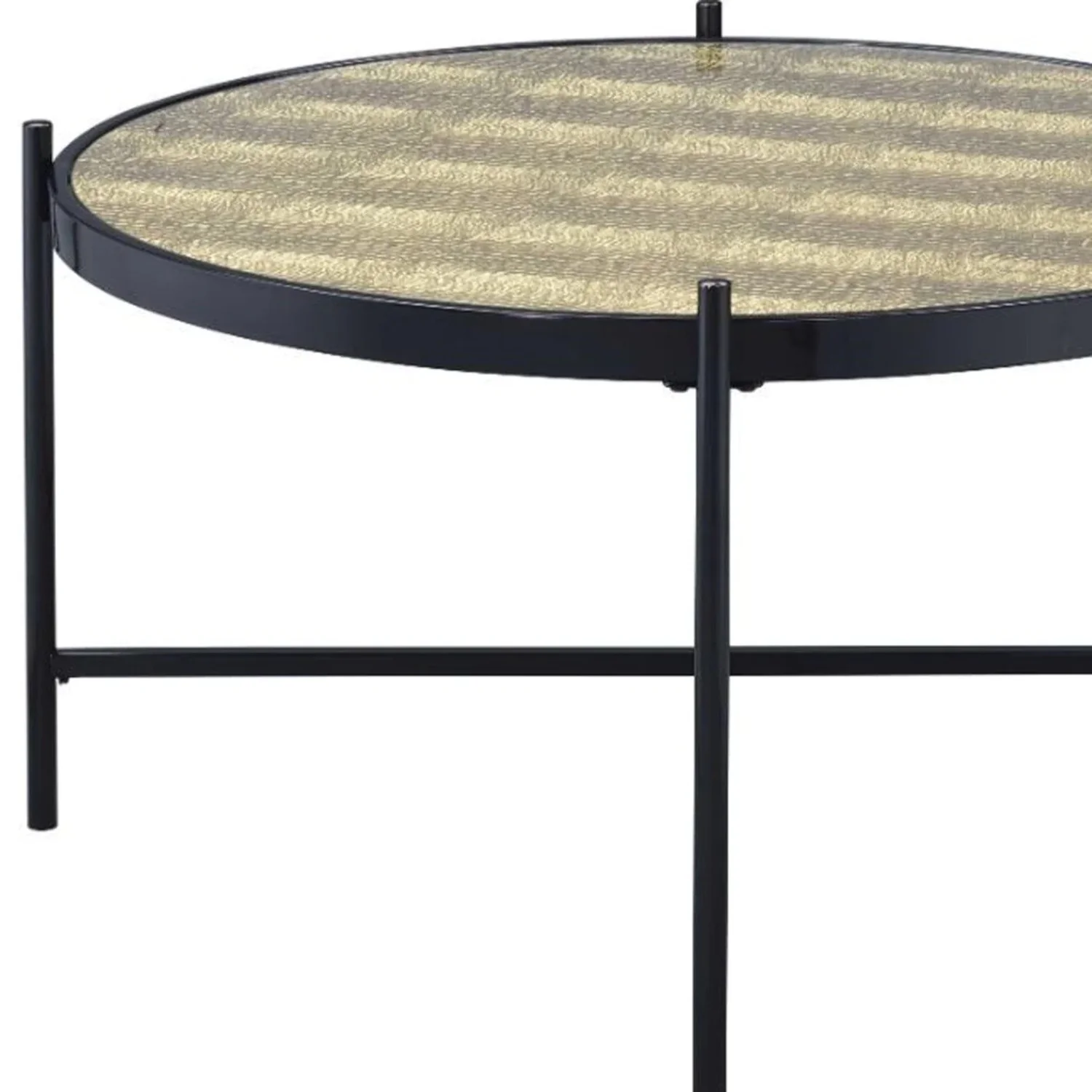 HomeRoots 490536 19 x 35 x 35 in. Black & Gold Glass & Manufactured Wood Round Coffee Table