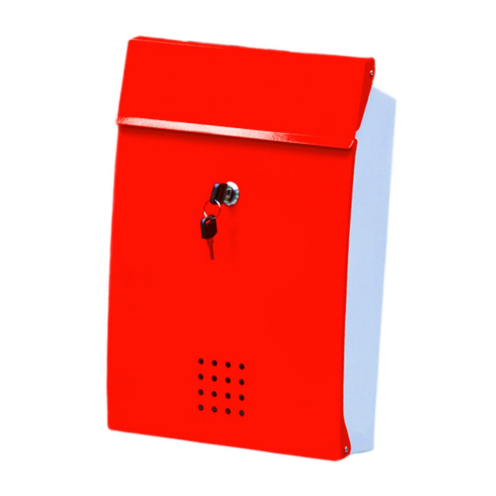 Menolana Locking Mailbox Wall Mounted Key Drop Box Large Capacity Wall Mount Weatherproof Letter Box Metal Post Box for Warehouse Gate White Red