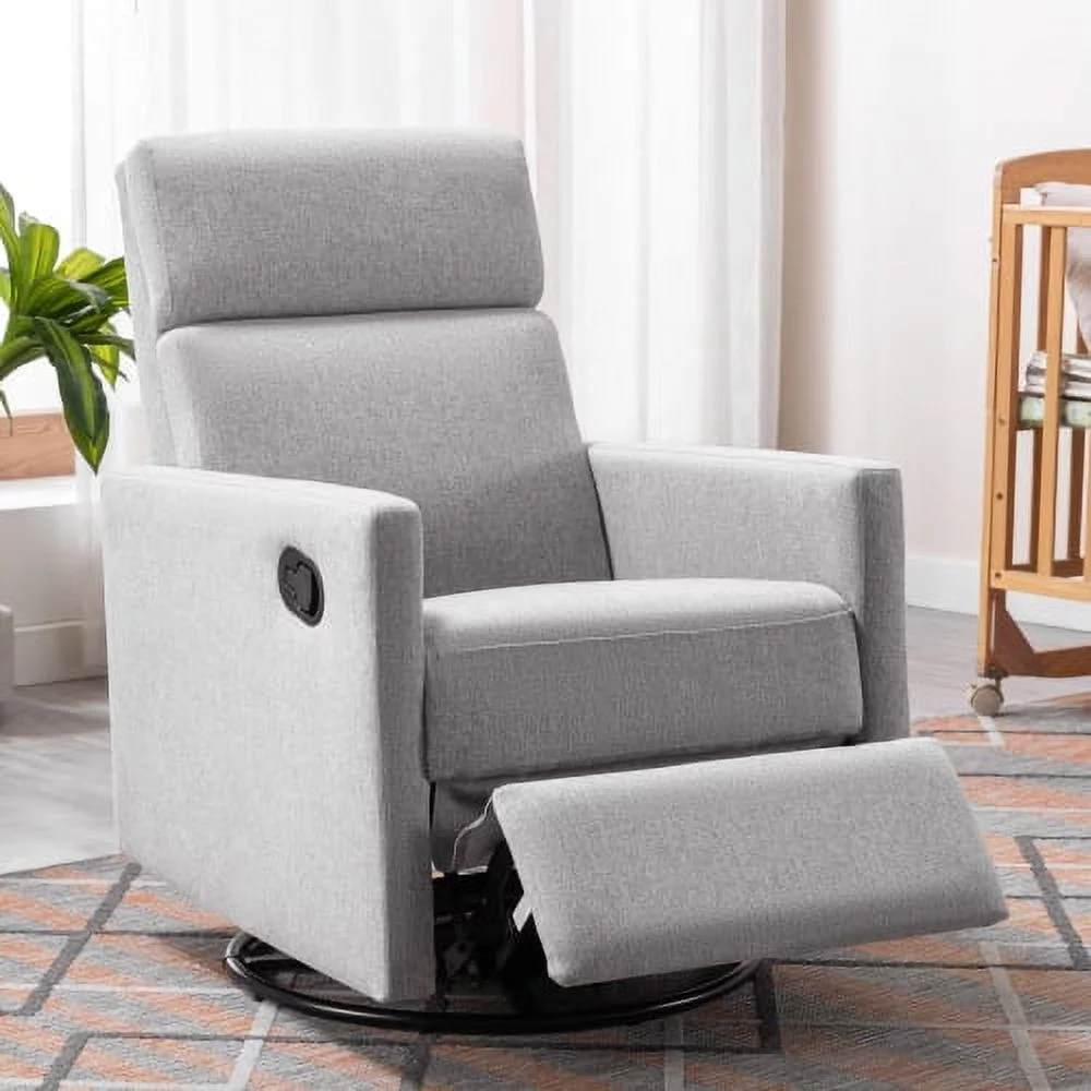 ZJbiubiuHome Modern Upholstered Rocker Nursery Chair Plush Seating Glider Swivel Recliner Chair  Gray