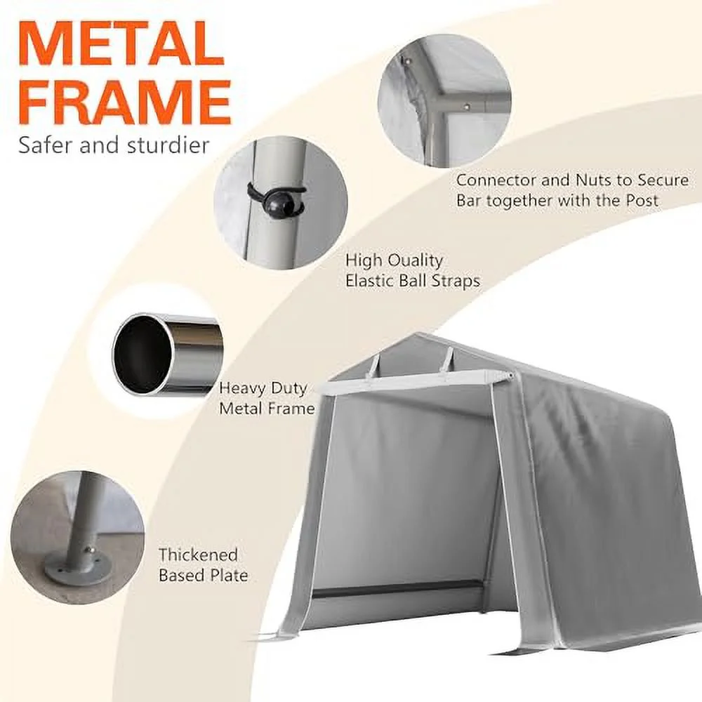 JAMFLY Storage Shelter, 6X8 ft Portable Shed, Outdoor Carport with Rolled up Zipper Doors, UV Resistant and Waterproof Outdoor Storage Shed for Motorcycle, Bike or Garden Tools Tent Shed