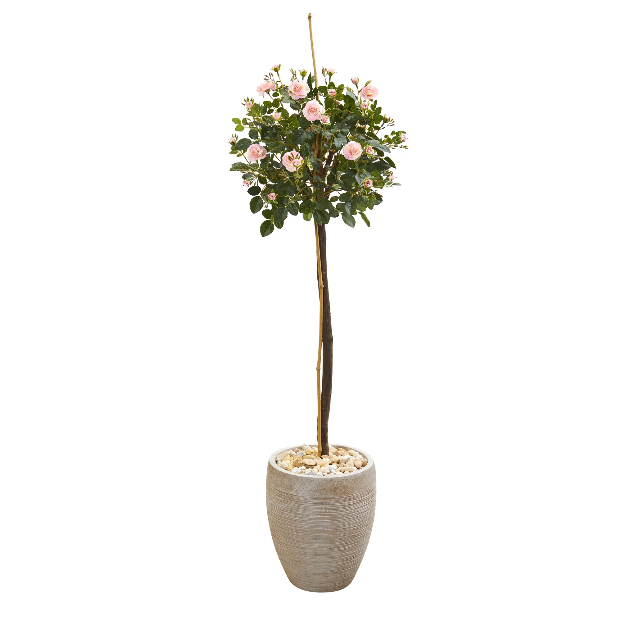 Nearly Natural 9975 57” Rose Topiary Artificial Tree in Sand Colored Planter