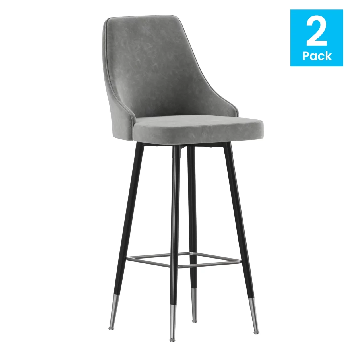 2PK Gray Leather Bar Stools
