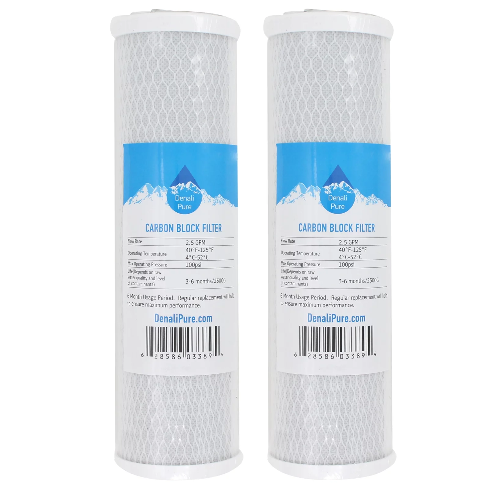 2-Pack Replacement for US Water Systems 200-APRO-5050 Activated Carbon Block Filter - Universal 10 inch Filter for US Water Aquapurion 5-Stage Reverse Osmosis System - Denali Pure Brand