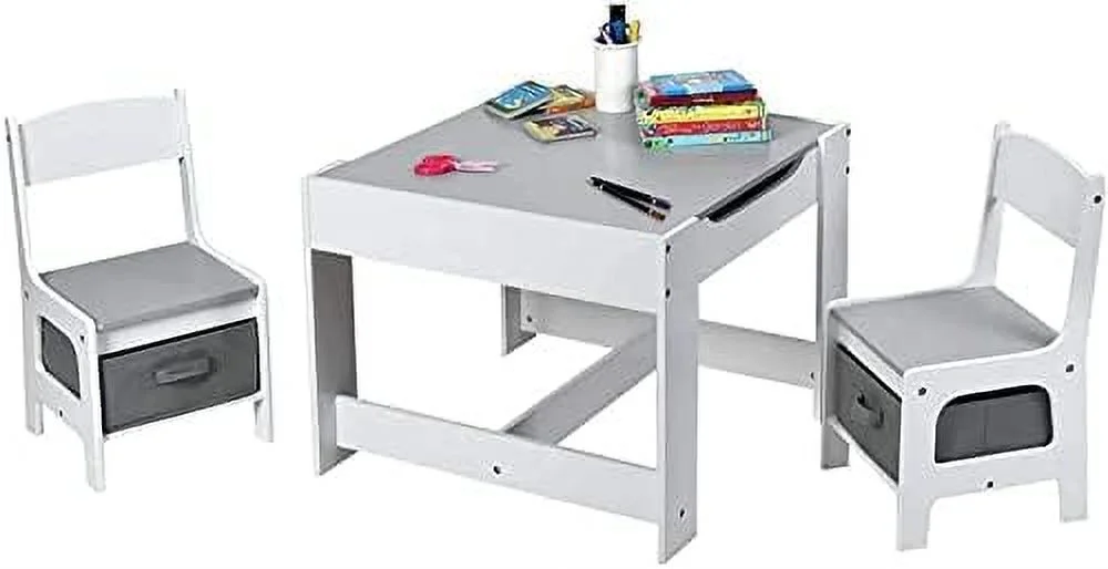 TJCGDTY Table and Chair Set  3-in-1 Children Wooden Activity Table and 2 Chairs for Art Craft   Drawer&Box  3-Piece Toddler  Set for Daycare Playroom  Gift for Boy Girl(Yellow)