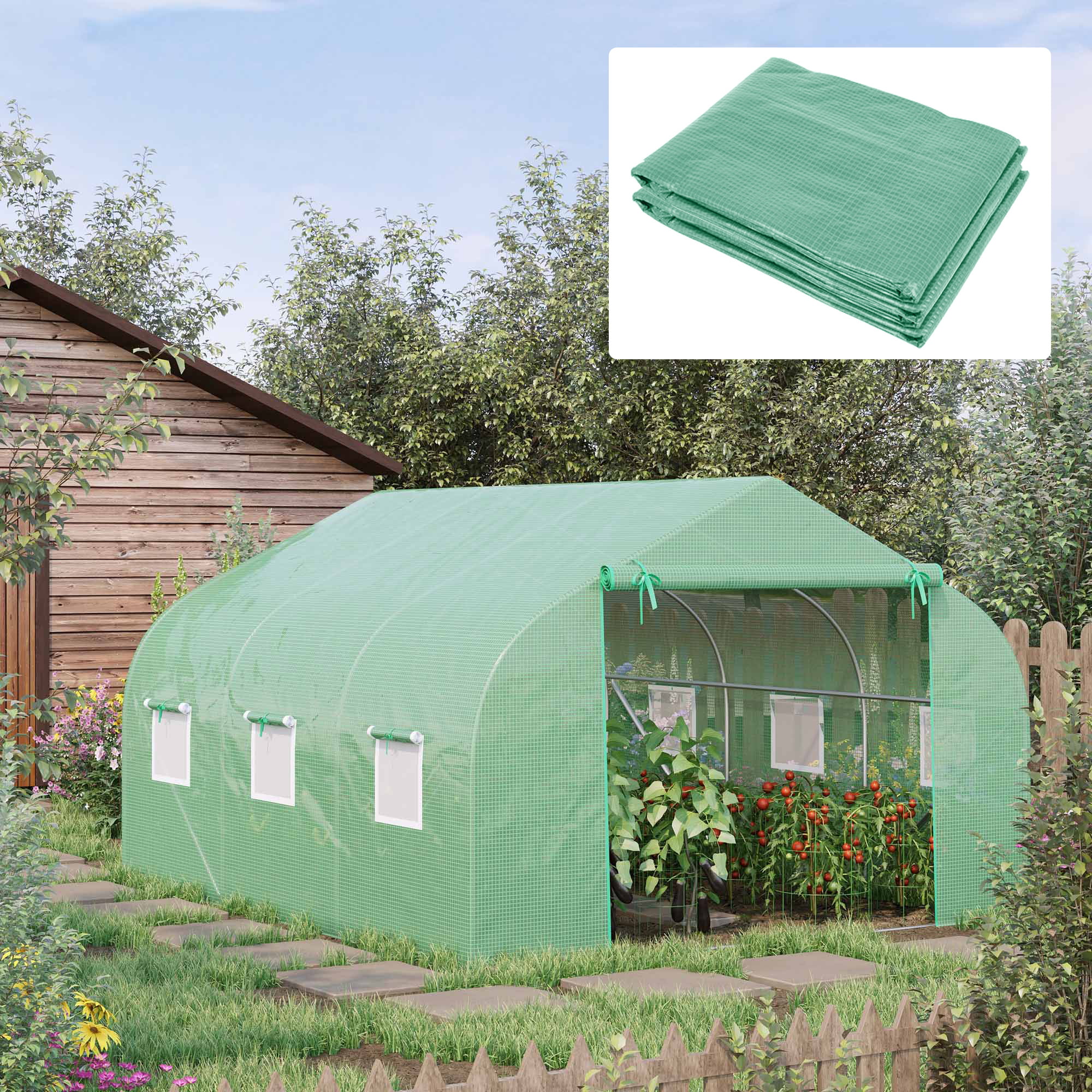 Outsunny 11.4' x 9.8' x 6.6' Greenhouse Replacement Cover, Green