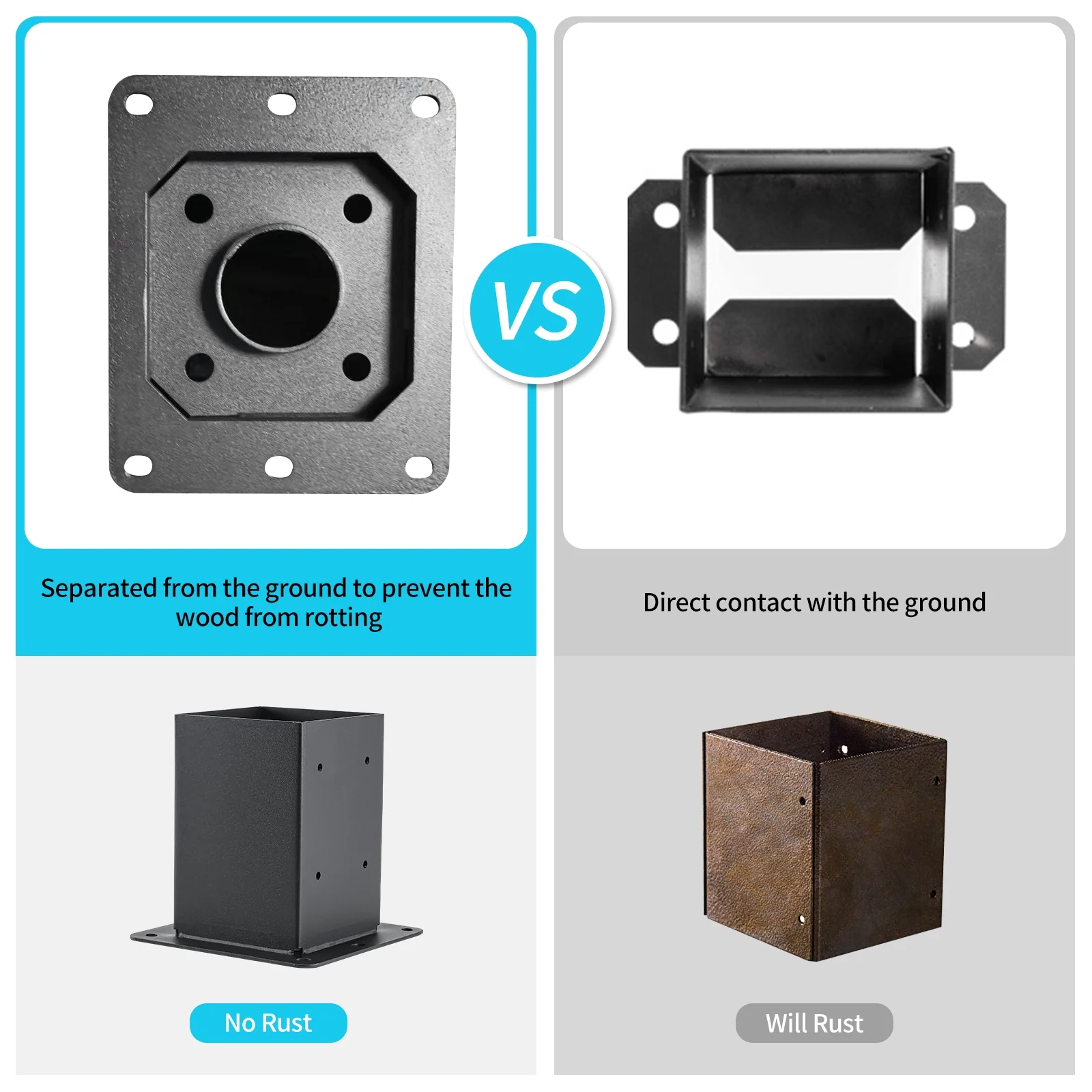 4x4 Post Base 4 Pcs, (Inner size 3.6x3.6) Post Anchors, 13GA Thick Solid Steel & Black Powder Coated,Deck Post Brackets Support Deck Base Plate Pergola brackets Fence Kit Mailbox Mount