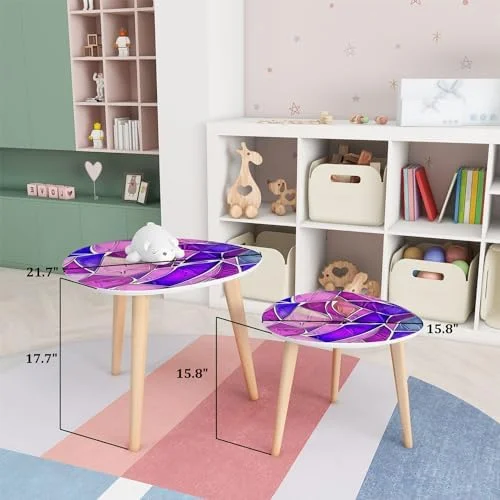 TJXFVNB Small Coffee Nesting  Abstract Stained Glass Mosaic  Violet Triangle End  Center   Modern   Room Bedroom Balcony