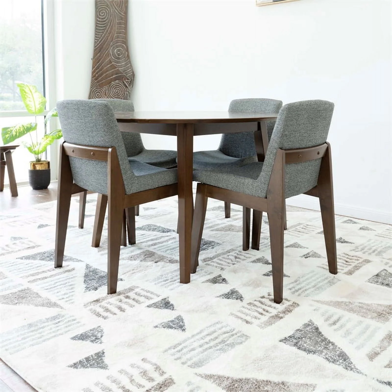 Banvit Modern Solid Wood Walnut Dining Room & Kitchen Table and 4 Chair Set