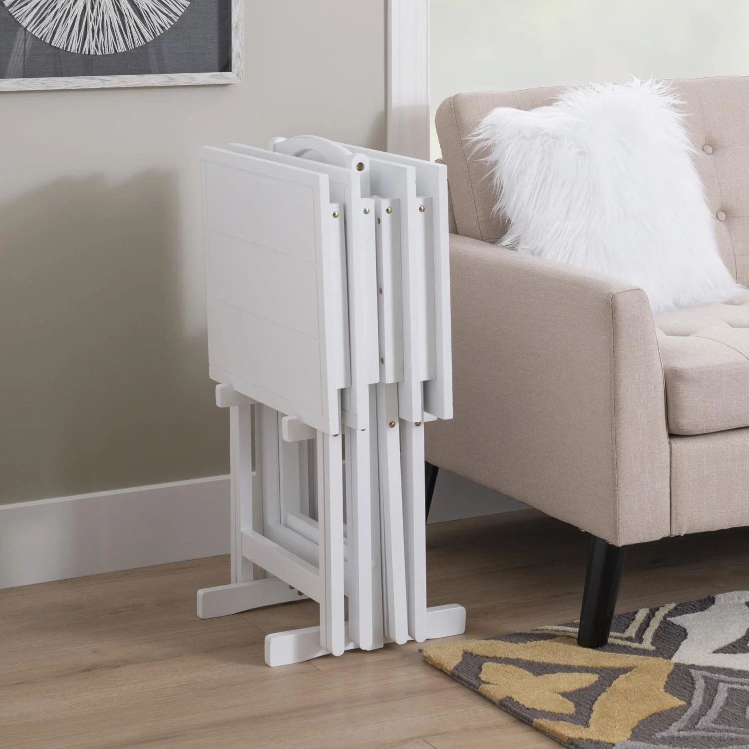 HYHBIBOOM Lisbon Five Piece Wood Tray Table Set in Whitewash