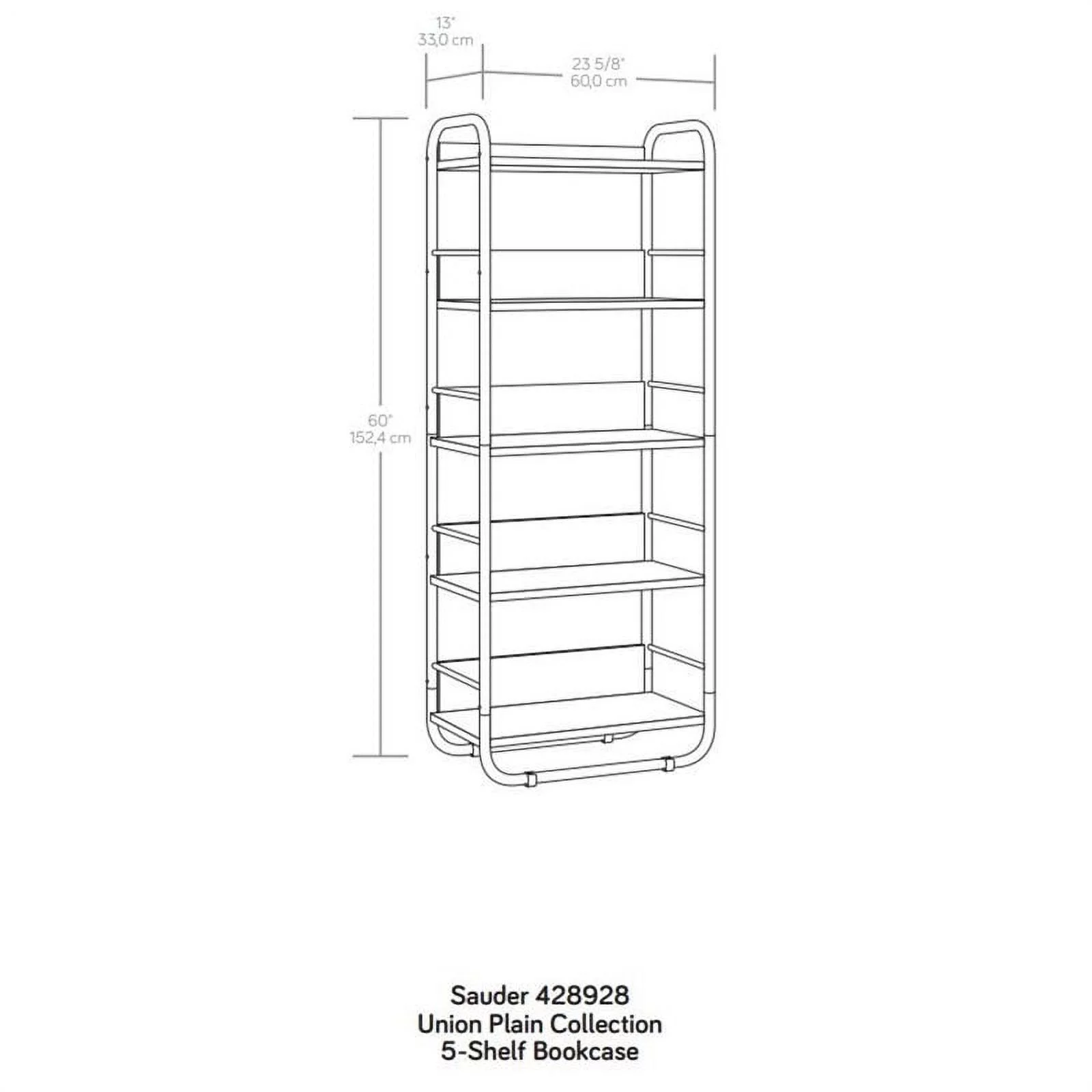 Sauder Union Plain 5-Shelf Open Bookcase, Prairie Cherry Finish