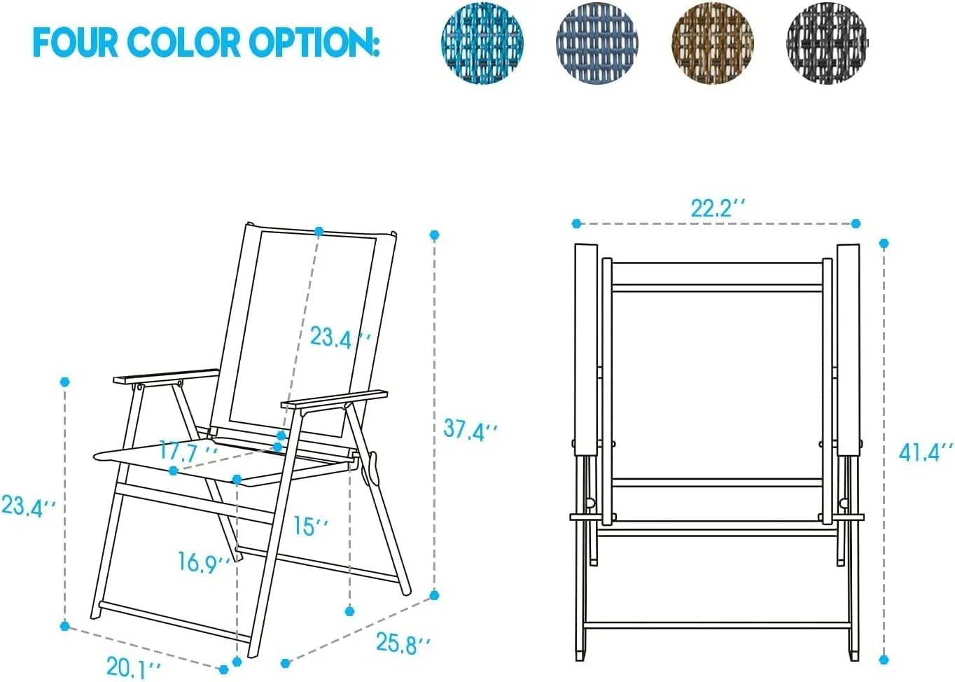 YiSHOP Folding Patio Chairs with Arms, Portable Patio Dining Chairs Sling Back Chairs for Garden, Set of 2