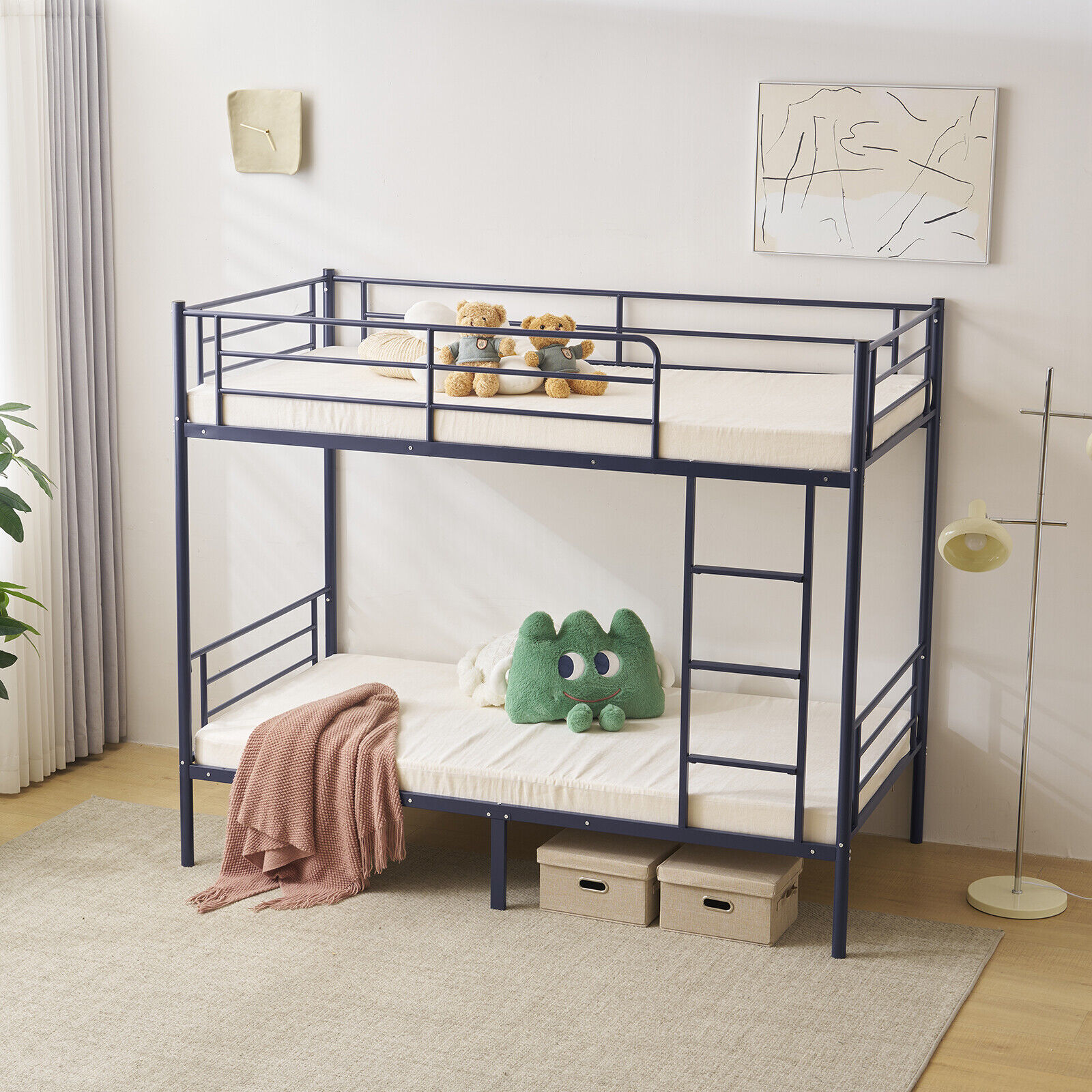Heavy Duty Metal Twin Over Twin Bunk Bed Frame Ladder Kids Adult Child Bedroom
