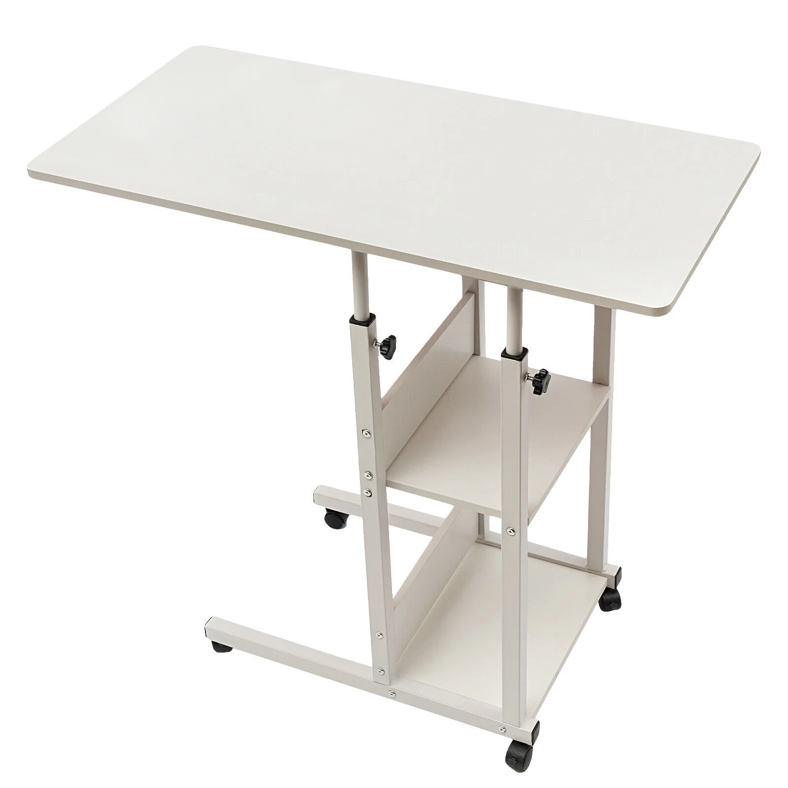 C Shaped Height Adjustable Chair Side Table TV Tray Laptop Desk Sofa Bed W/Wheel