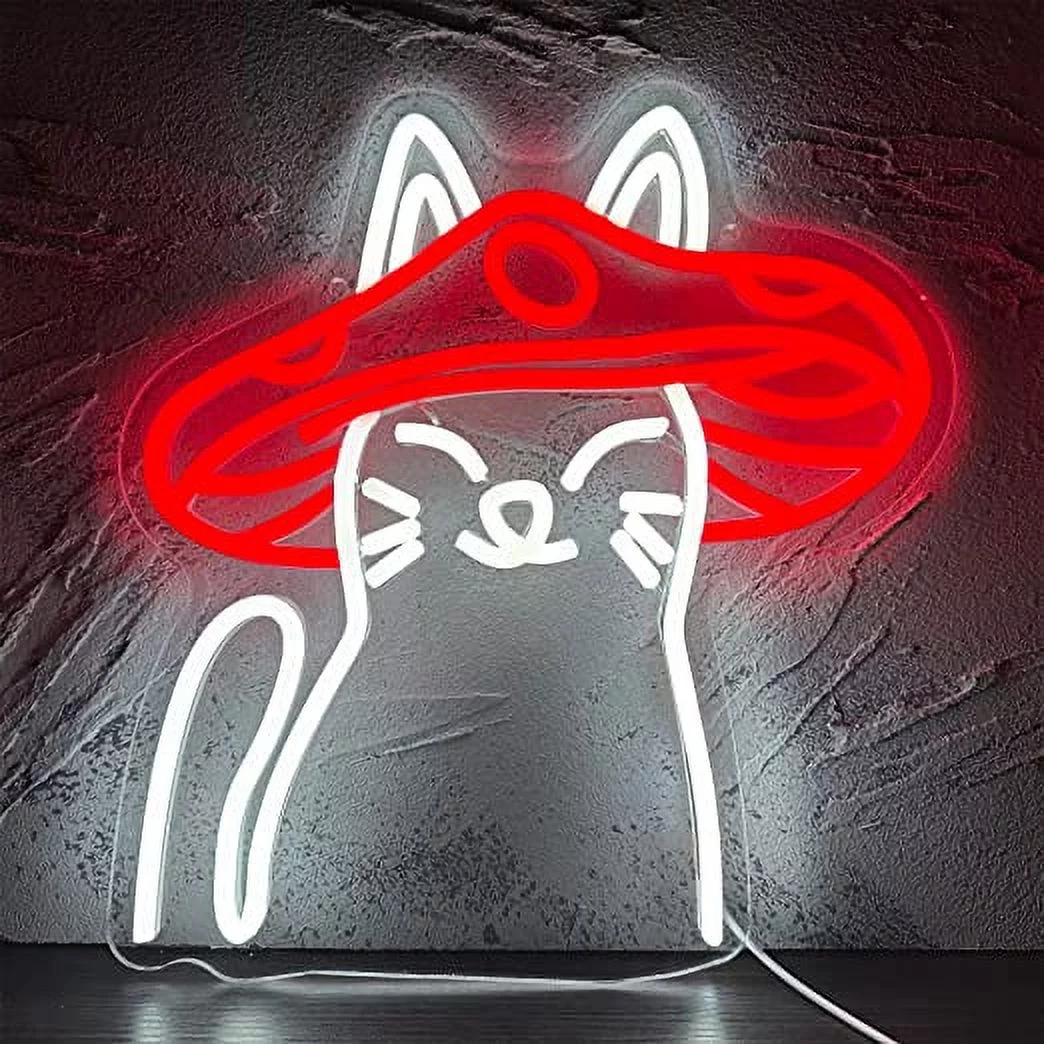Hello Rosa Mushroom Cat LED Neon Light Signs USB Power for Bedroom Home Men's Cave Bar Wedding Party Decoration