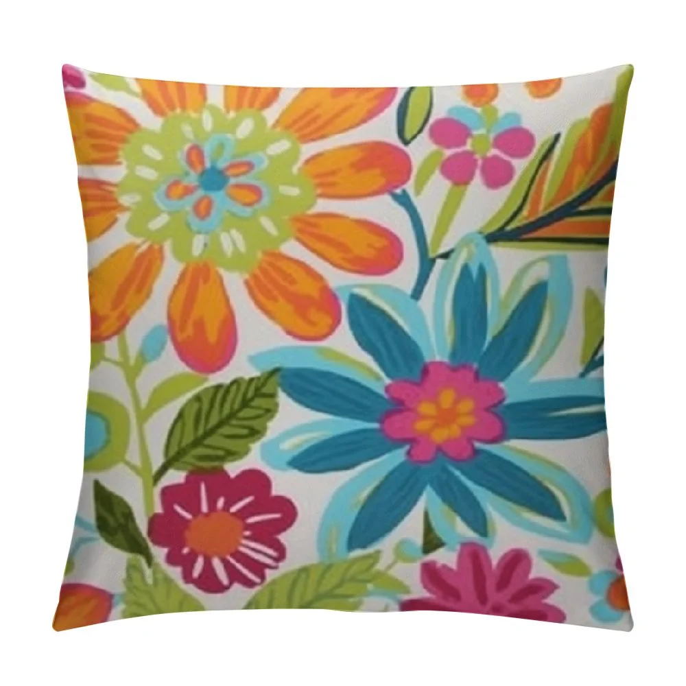 CANFLASHION  Bright Floral Indoor/Outdoor Accent Throw Pillow Cover,   and Fade Resistant, Lumbar - Blue/Purple Gregoire