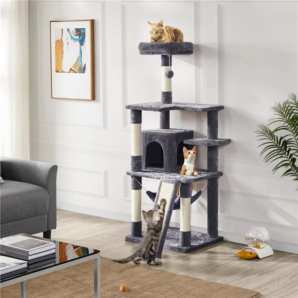 Easyfashion 60.5-inch Tall Cat Tree Cat Tower with Condo, Dark Gray