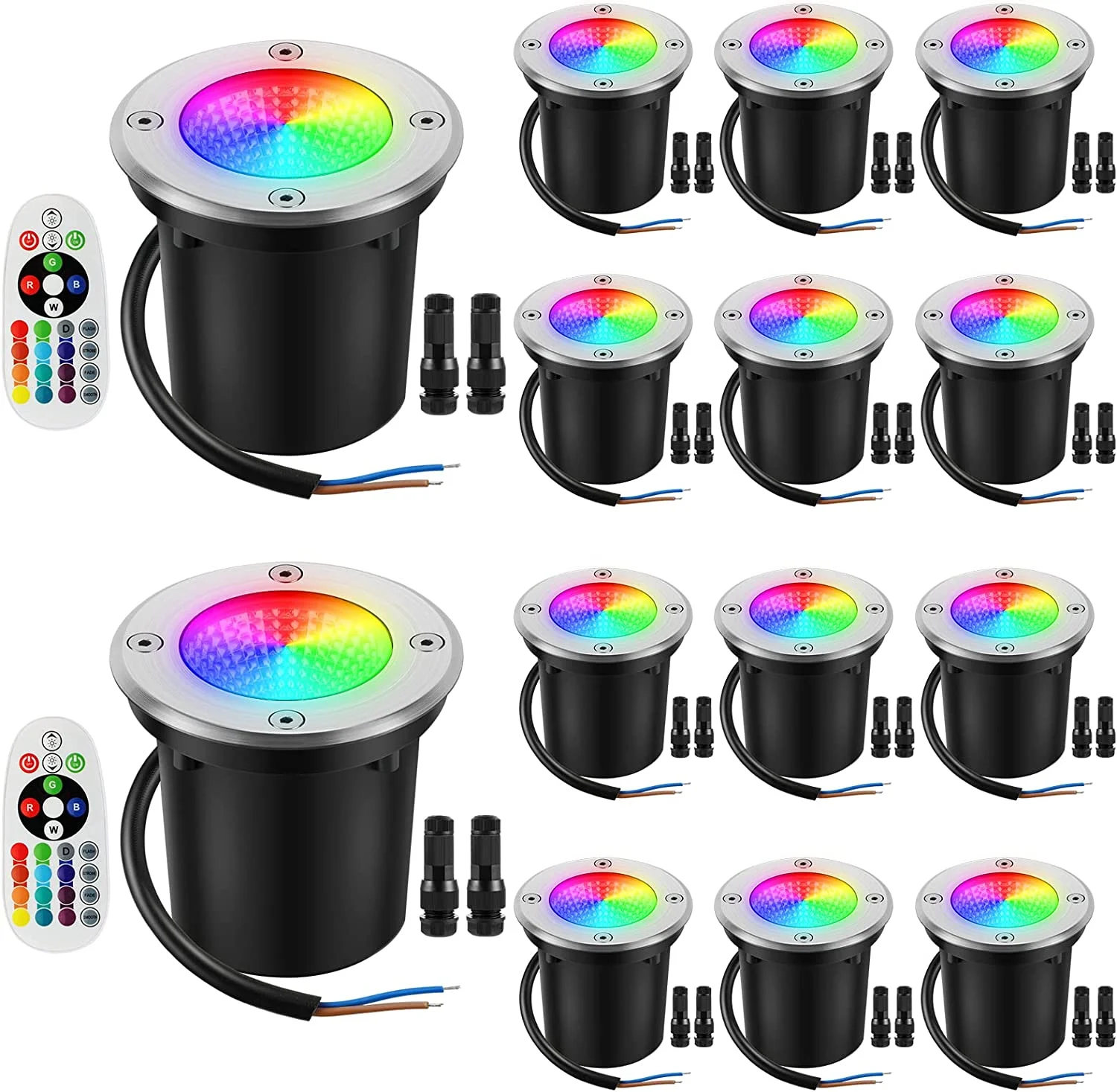 HAOFEI Low Voltage Landscape Lights 12W RGBW Warm White LED Well Landscape Lighting Color Changing IP67 Waterproof Outdoor 12V-24V for Pathway Garden Yard Fence Deck(14Pack with Connectors)