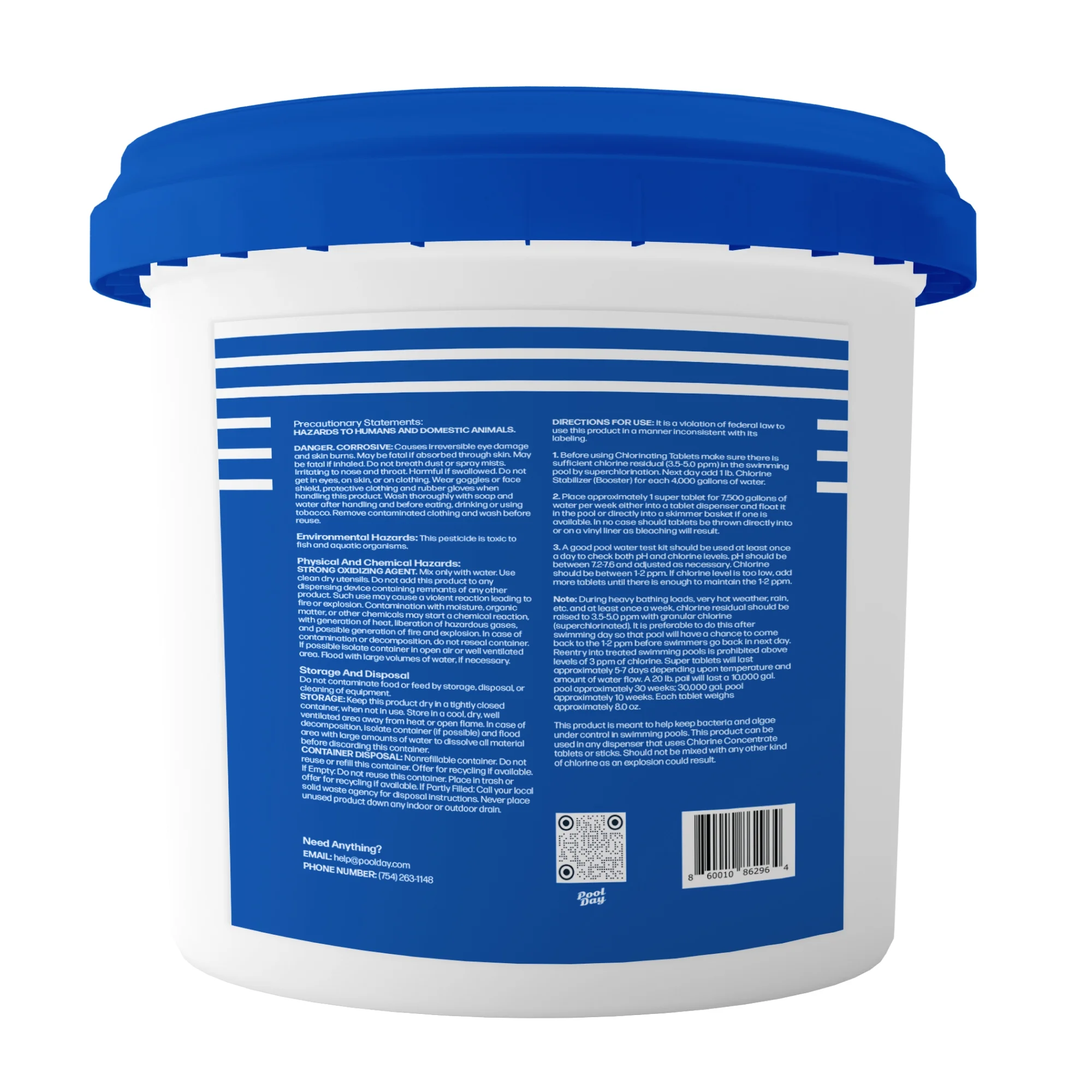 Pool Day 10lb Three-Inch Chlorine Power Tabs - 99% Trichlor, UV-Protected, Slow-Dissolving Formula for Crystal Clear Safe Water