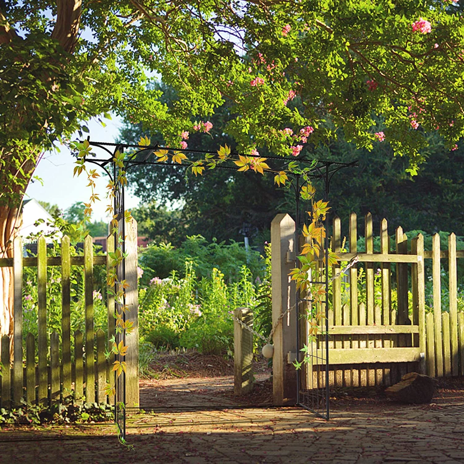 Garden Arbor, Arch Archway for Wedding Ceremony Party, Steel Garden Trellis for Plant Climbing, Christmas Garden Decorations Pergola for Garden, Backyard, Lawn (Black)