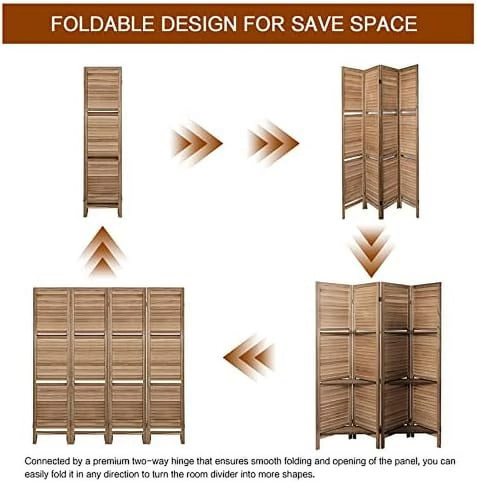 NLIBOOMLife 6 Panel Room Divider with Shelves Fully Assembled 5.6Ft Folding Privacy Screens Wooden Room Dividers and Room Separator for Home Bedroom  Dark Brown