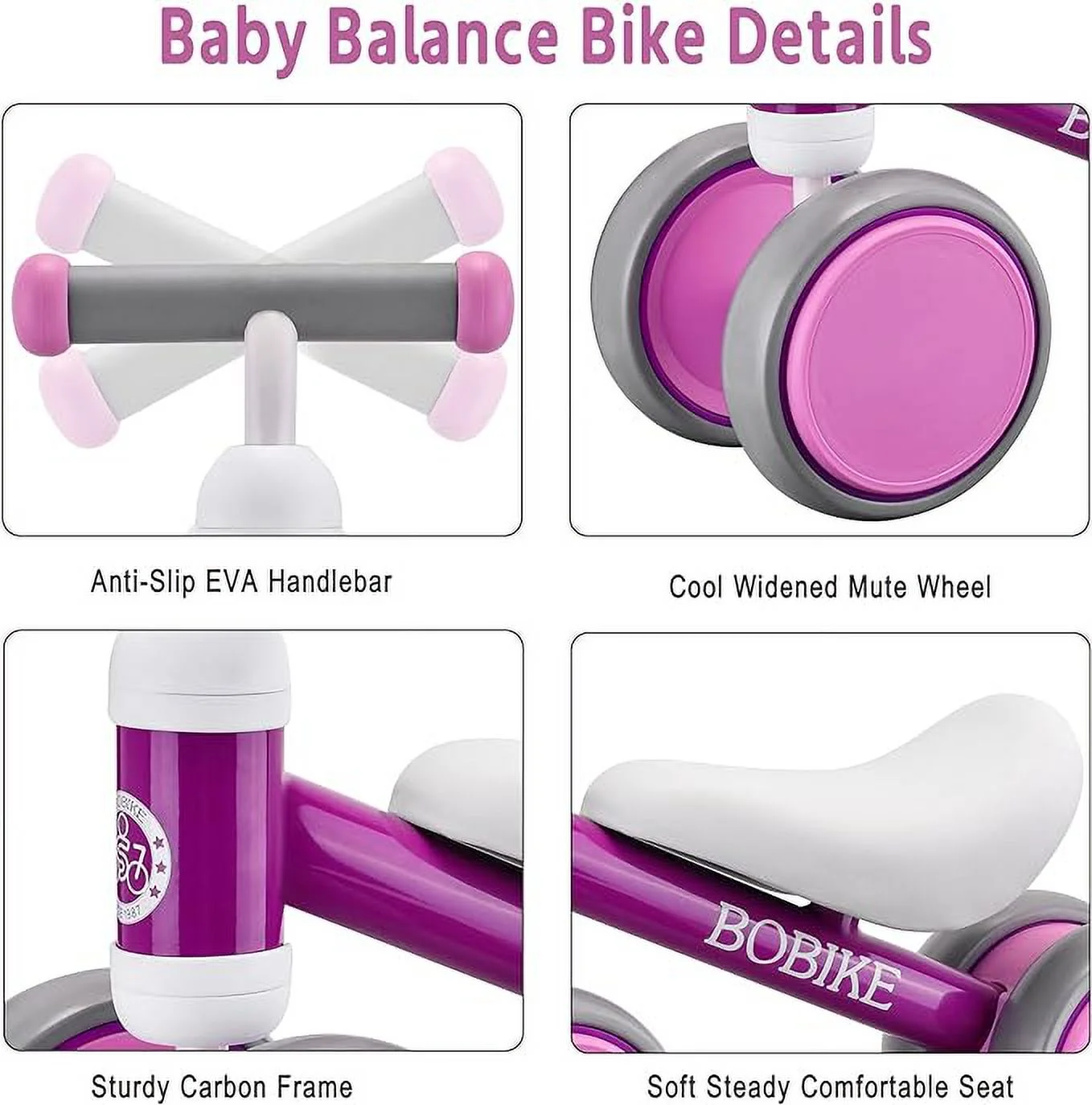 Open Box Bobike Baby Balance Bike Toys for 1 Year Old 4 Wheels Bicycle HB01 - Purple