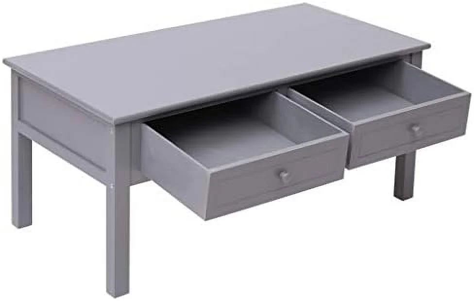 TJUNBOLIFE Wood Coffee Table with 2 Drawers - Gray Paulownia and Poplar  - Scandinavian and Farmhouse Style