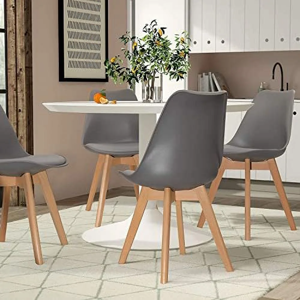 TJUNBOLIFE Scandinavia Set of 4 Dining Chair with Solid Beech Legs Accent Modern Chairs Padded Design (White)