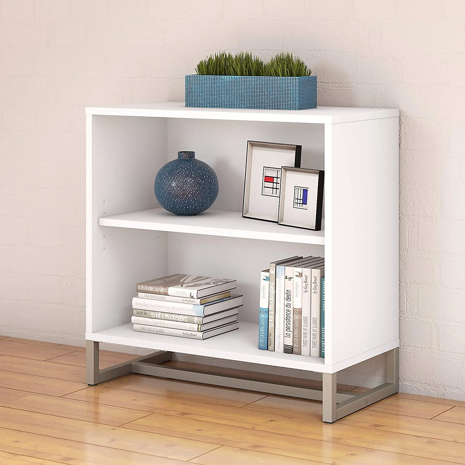 YANRUI Method 2 Shelf Bookcase Cabinet in White