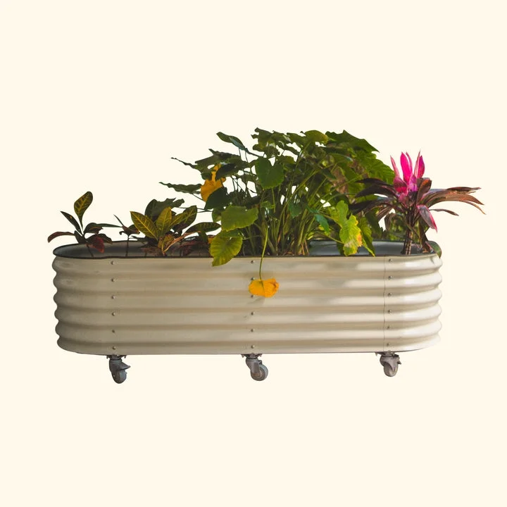 Vego Garden 2 x 6 ft Self-Watering Rolling Planter Raised Gardening Bed Kits-Pearl White