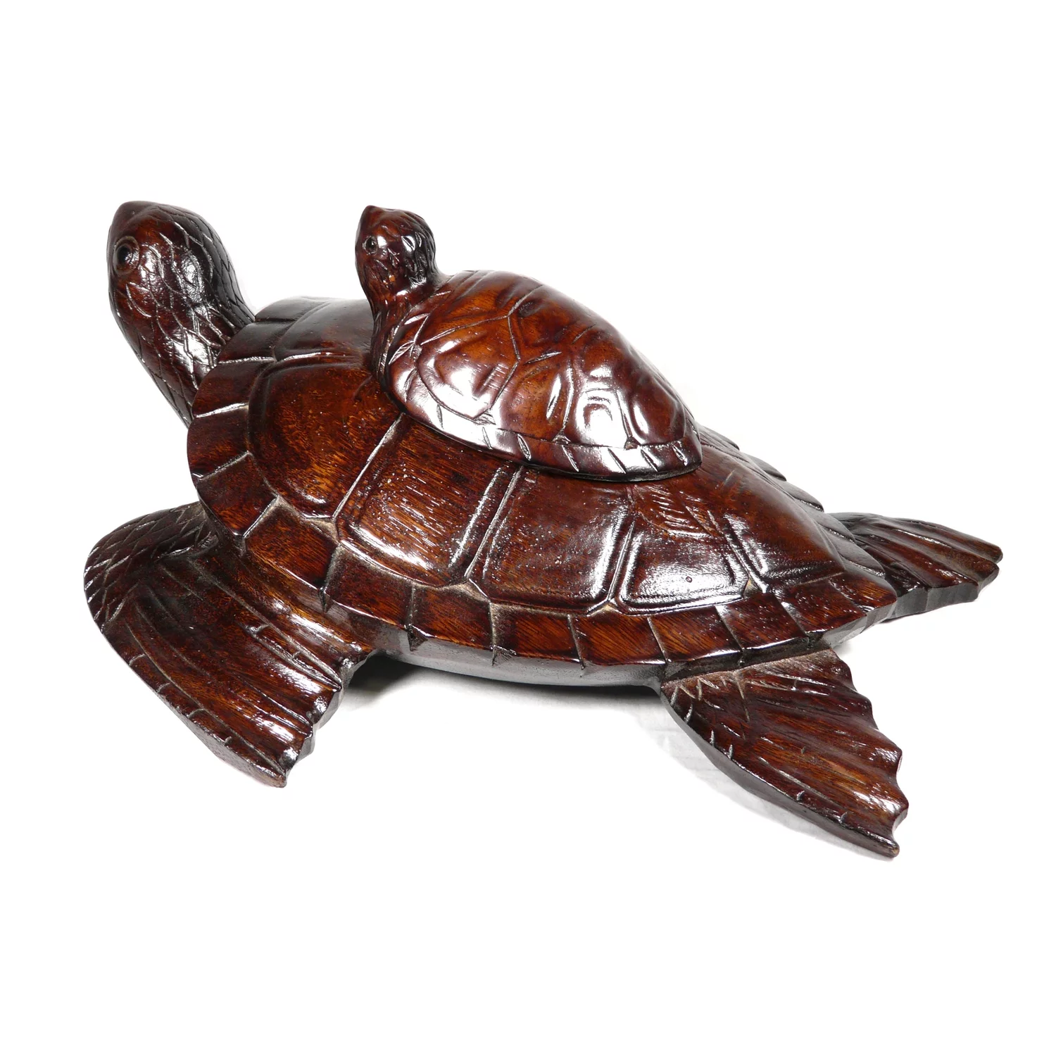 D-Art Collection Teak and Mahogany Solid Wood Turtle Statuettes in Dark Brown