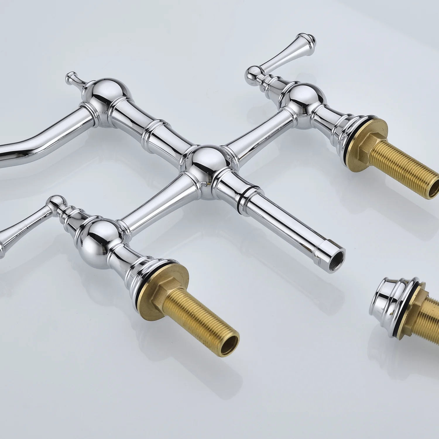 DremFaryoyo Bridge Dual Handles Kitchen Faucet With Pull-Out Side Spray in