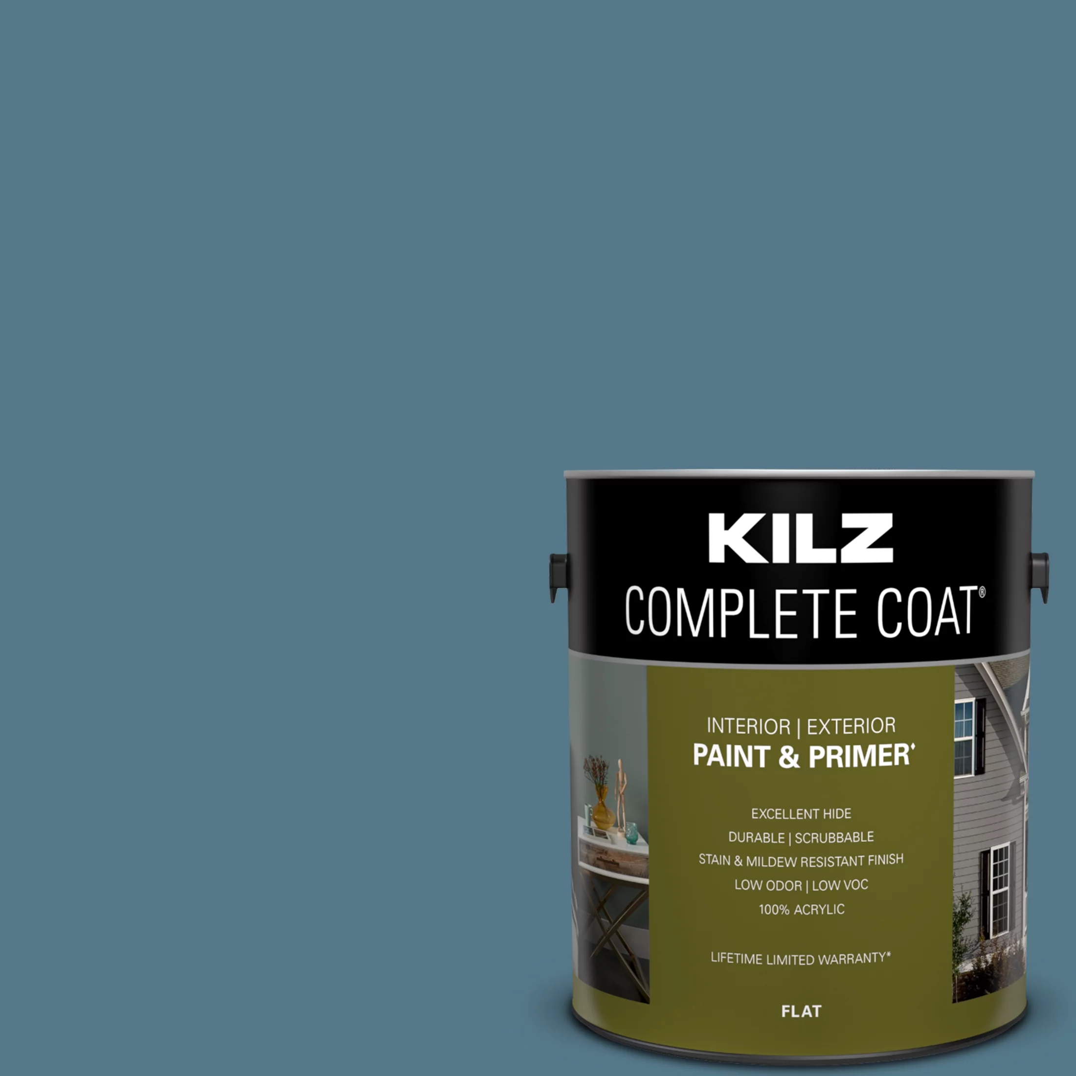 KILZ Complete Coat Paint & Primer, Interior/Exterior, Flat, Storm, 1 Gallon