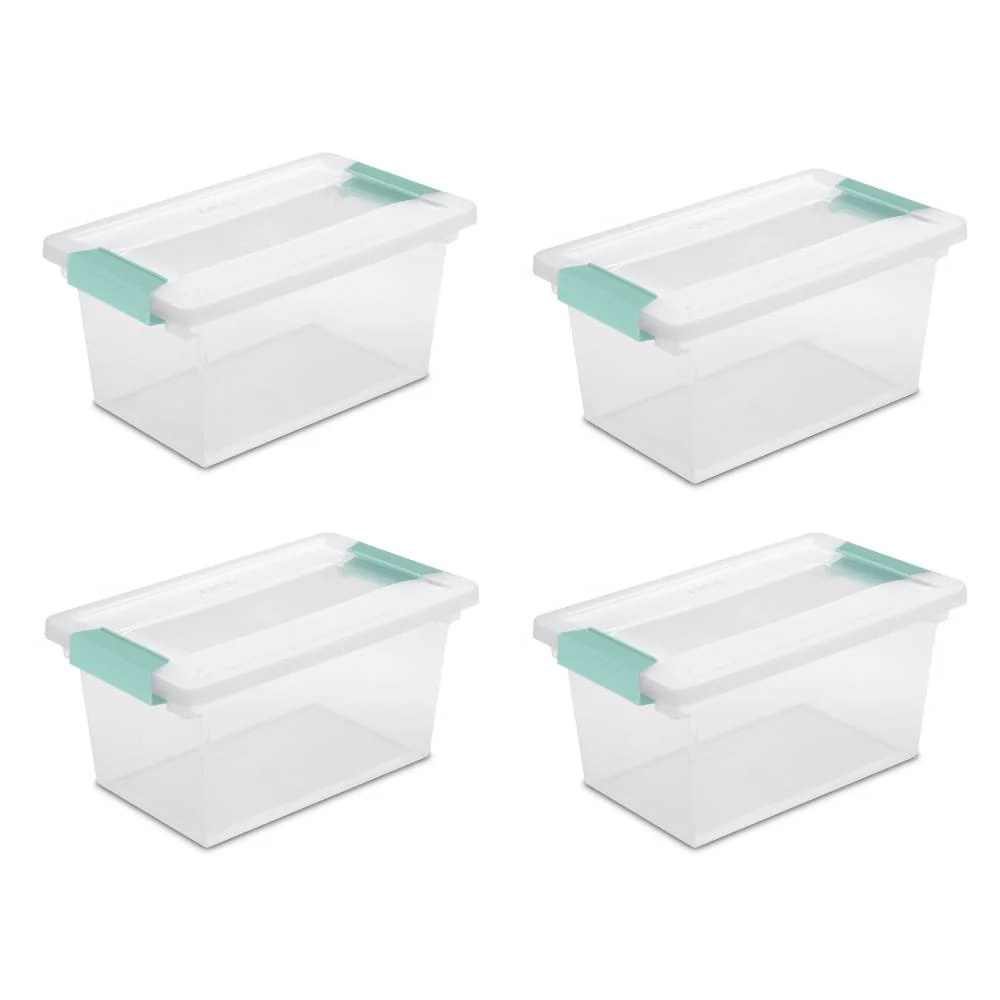 Sterilite Medium Clip Box 1962 Plastic Latches Storage Container Clear, 4-Pack