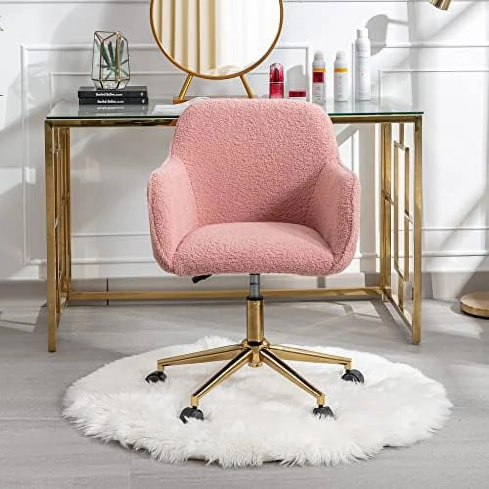 CKPFVY Fluffy Desk Chair  Faux Fur White Vanity Chair Swivel Office Chair for Girls Women  Height Adjustable Cute Teddy Furry  Chairs for Bedroom Home Office