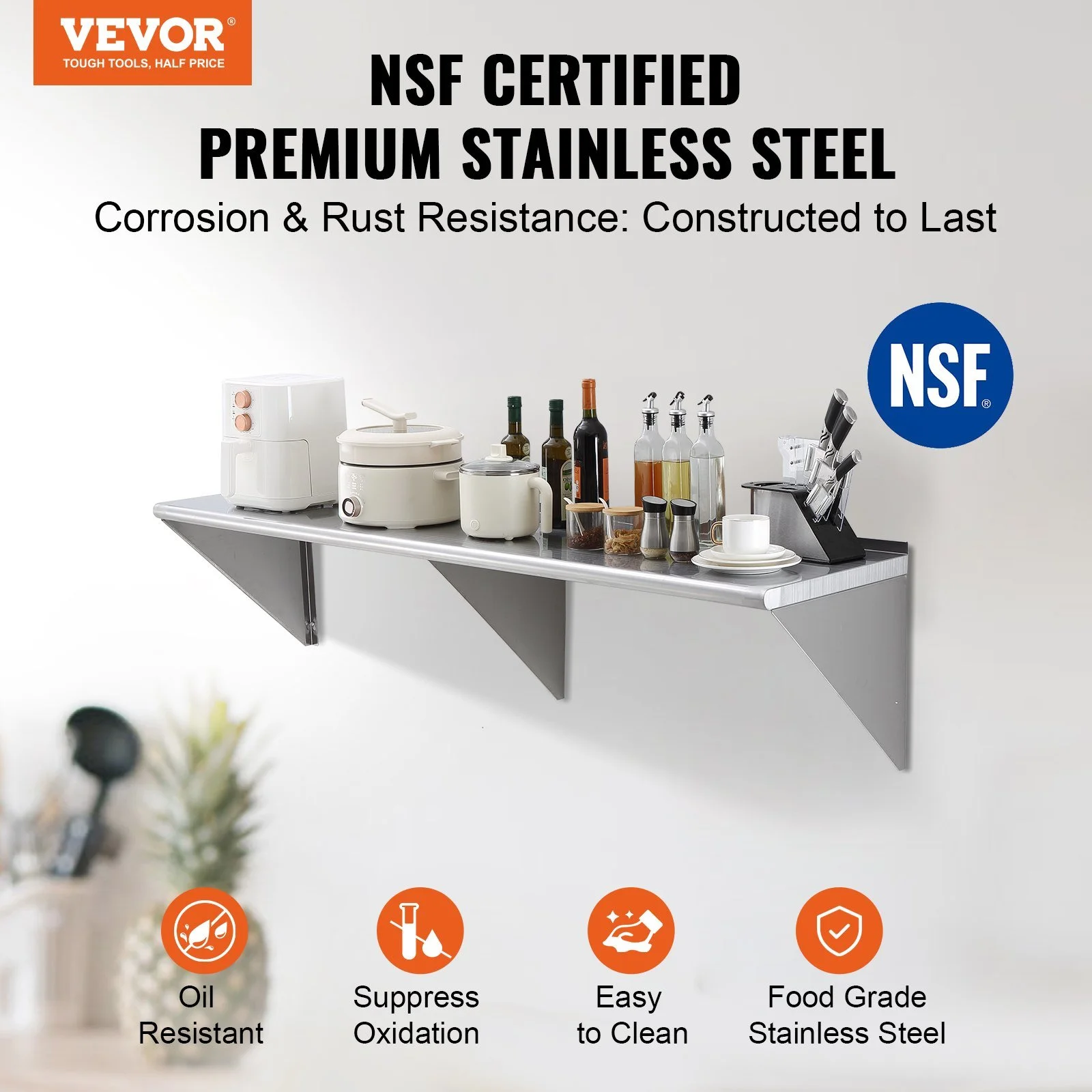 Vevor  18 x 72 in. Stainless Steel Shelf