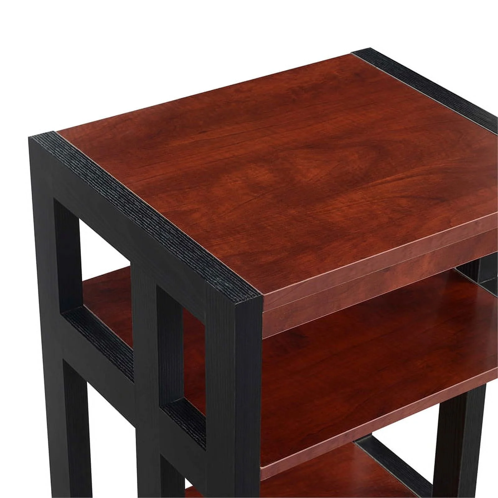 Home Square End Table with Shelves in Warm Cherry Wood Finish - Set of 2
