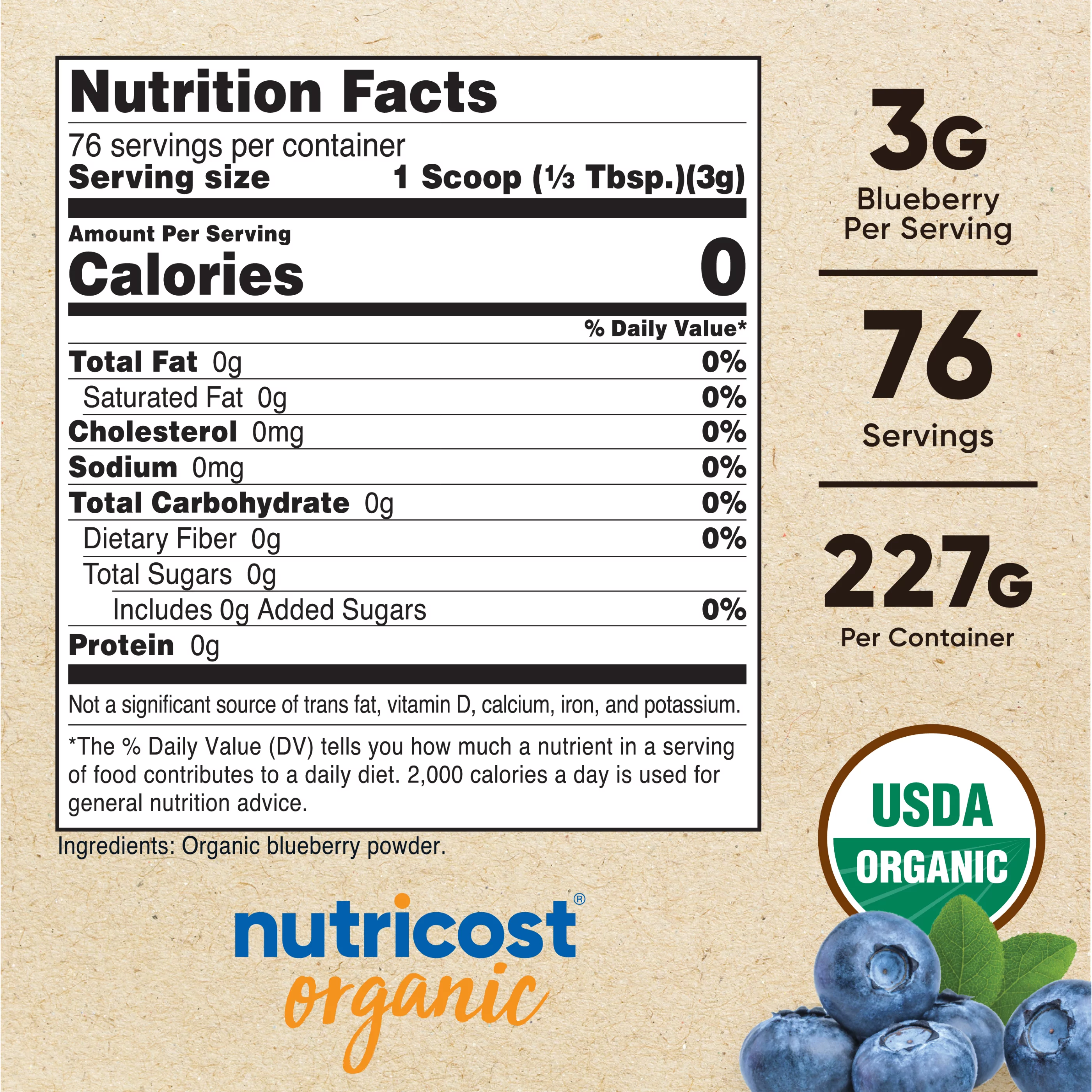 Nutricost Organic Blueberry Powder Supplement 8oz (227 Grams)