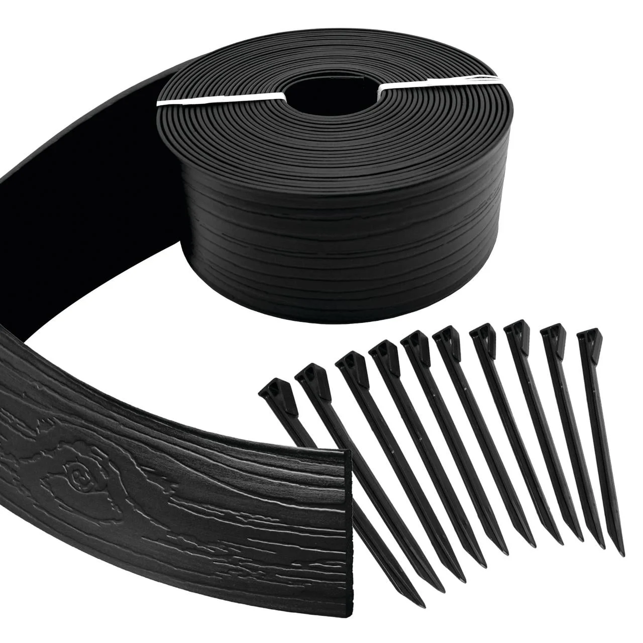 Master Mark Terrace Board Landscape Coiled Edging,(Black) Plastic 3 in. x 40 ft. with 10 Stakes