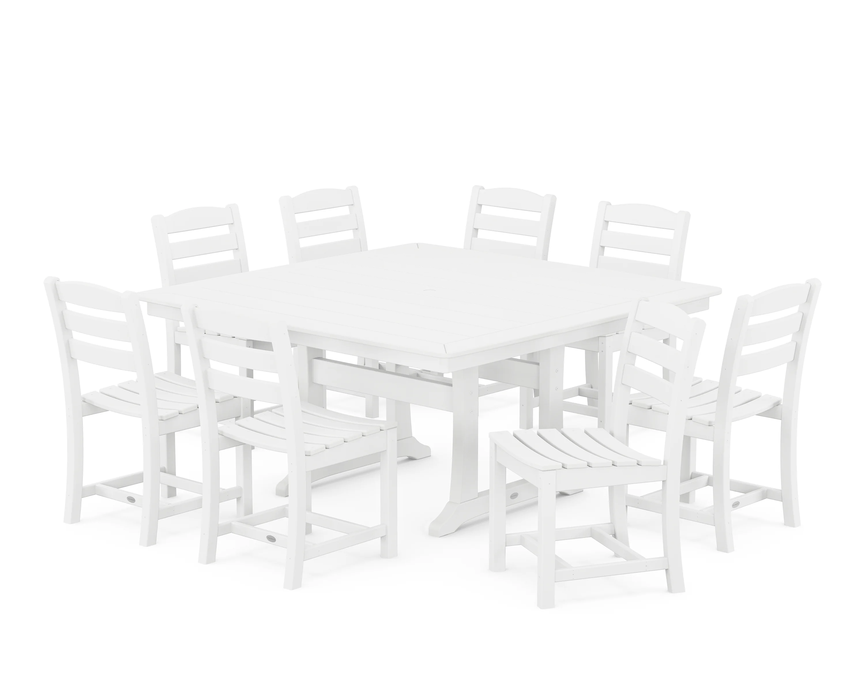 POLYWOOD La Casa Cafe 9-Piece Nautical Trestle Dining Set in White
