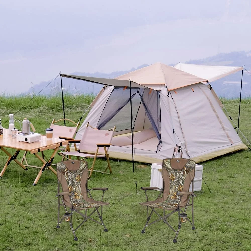 YILAN Camping Chair for Adults, Lawn Chairs for Adults Heavy Duty, Portable Camping Chair with Cup Holder for Travel, 330 lbs