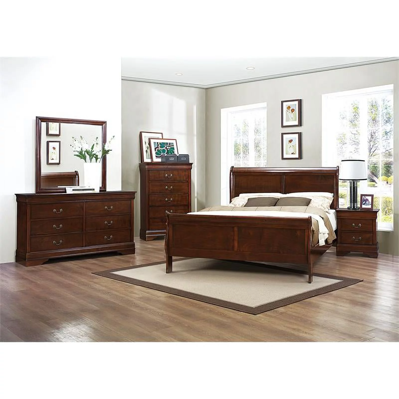 Pemberly Row Traditional 6-Drawer Wood Bedroom Dresser in Brown Cherry