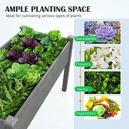 S AFSTAR Raised Garden Bed, Elevated Wooden Planter Box, 49.5”L x 23.5”W x 30”H, Outdoor Gardening Planting Bed for Vegetables, Flowers & Herbs Grow, Great for Backyard, Patio, Lawn (Gray)