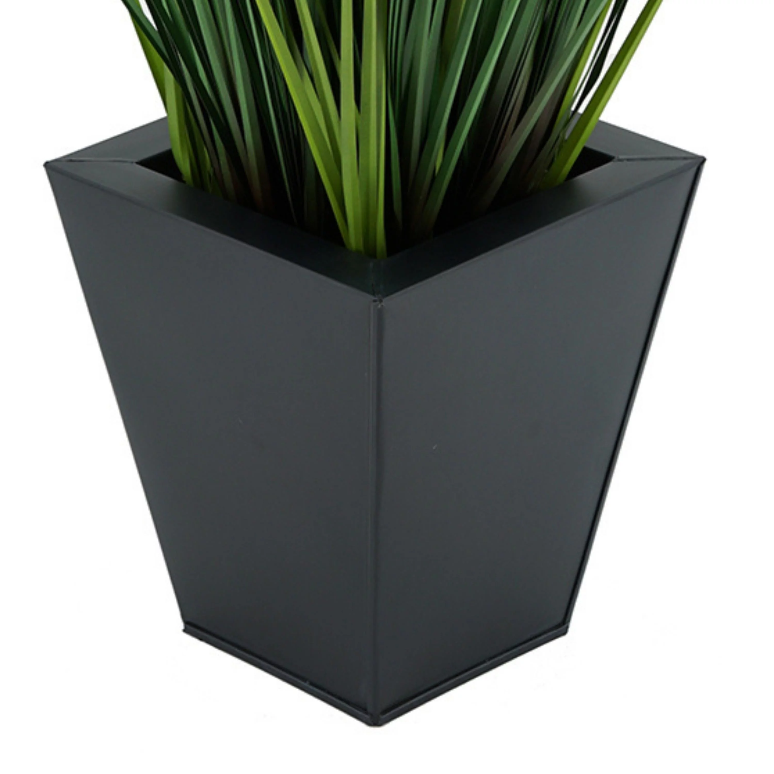 Faux PVC Grass in Square Zinc Planter Gloss Brown