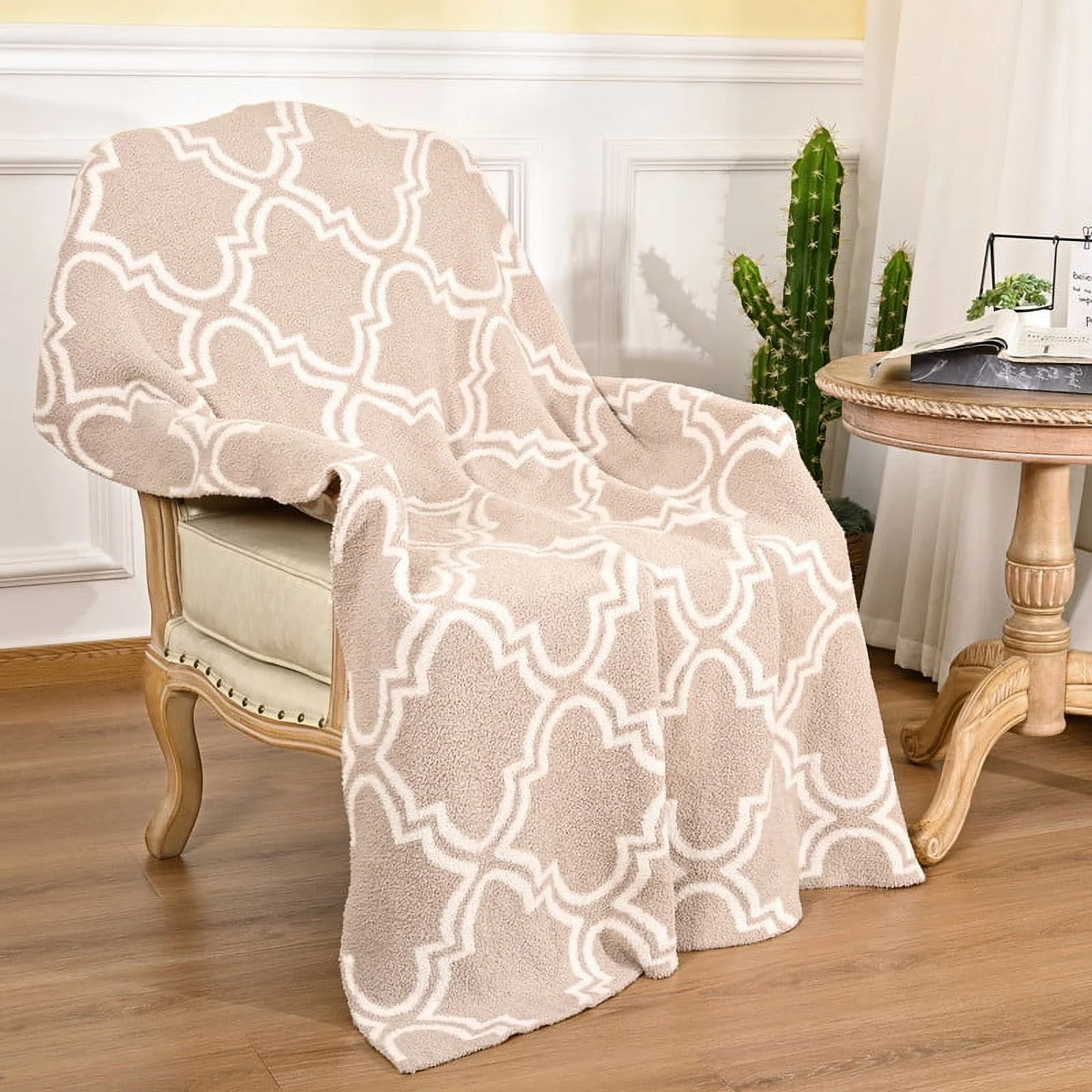 Lochas Throw Blankets Fluffy Sherpa Shaggy Geometric Print Blanket for Bed Couch Sofa,50