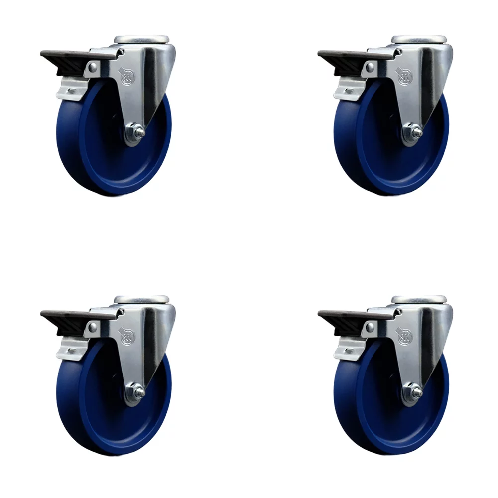 Solid Polyurethane Swivel Bolt Hole Caster Set of 4 w/5