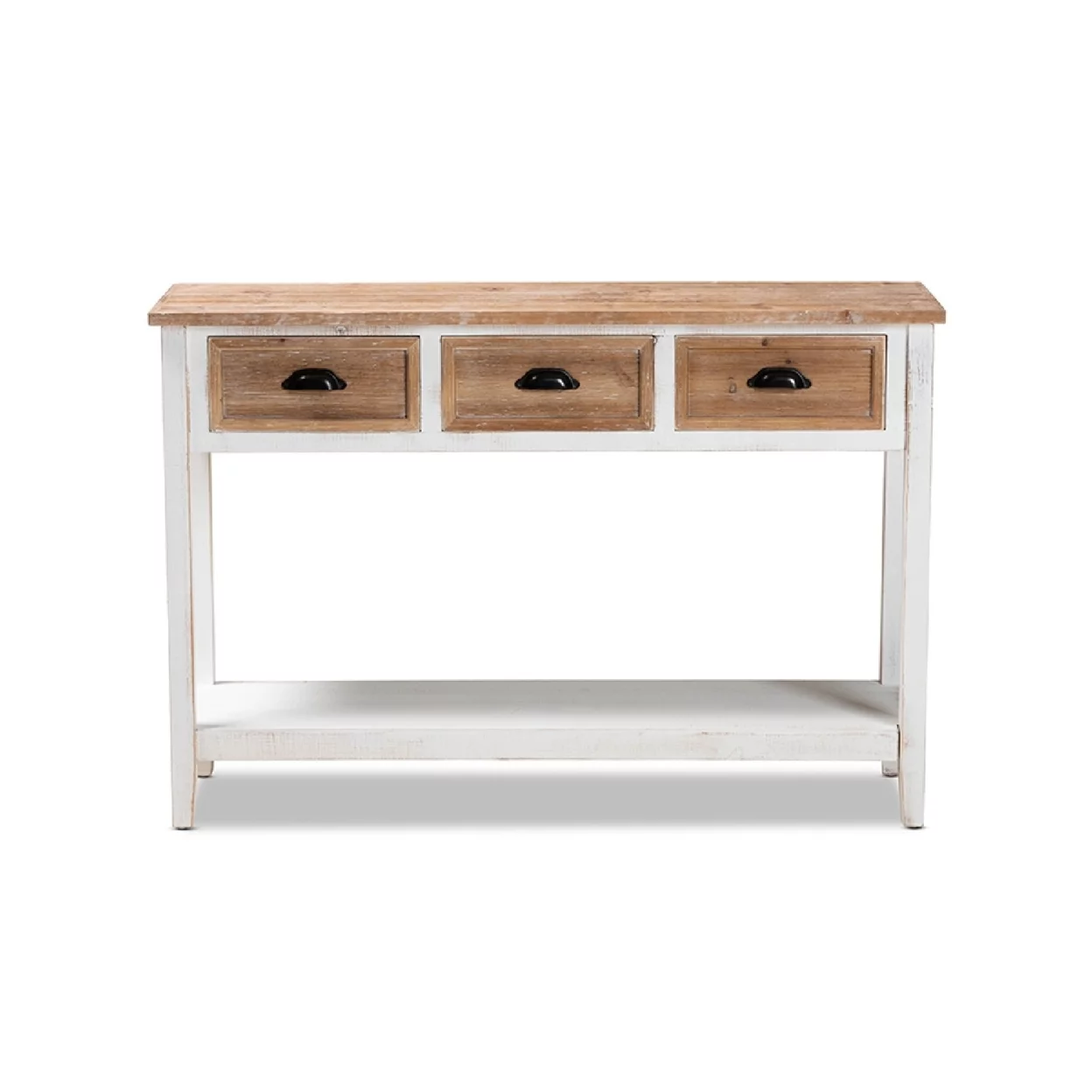 Baxton Studio Benedict Traditional Farmhouse and Rustic Two-Tone White and Oak Brown Finished Wood 3-Drawer Console