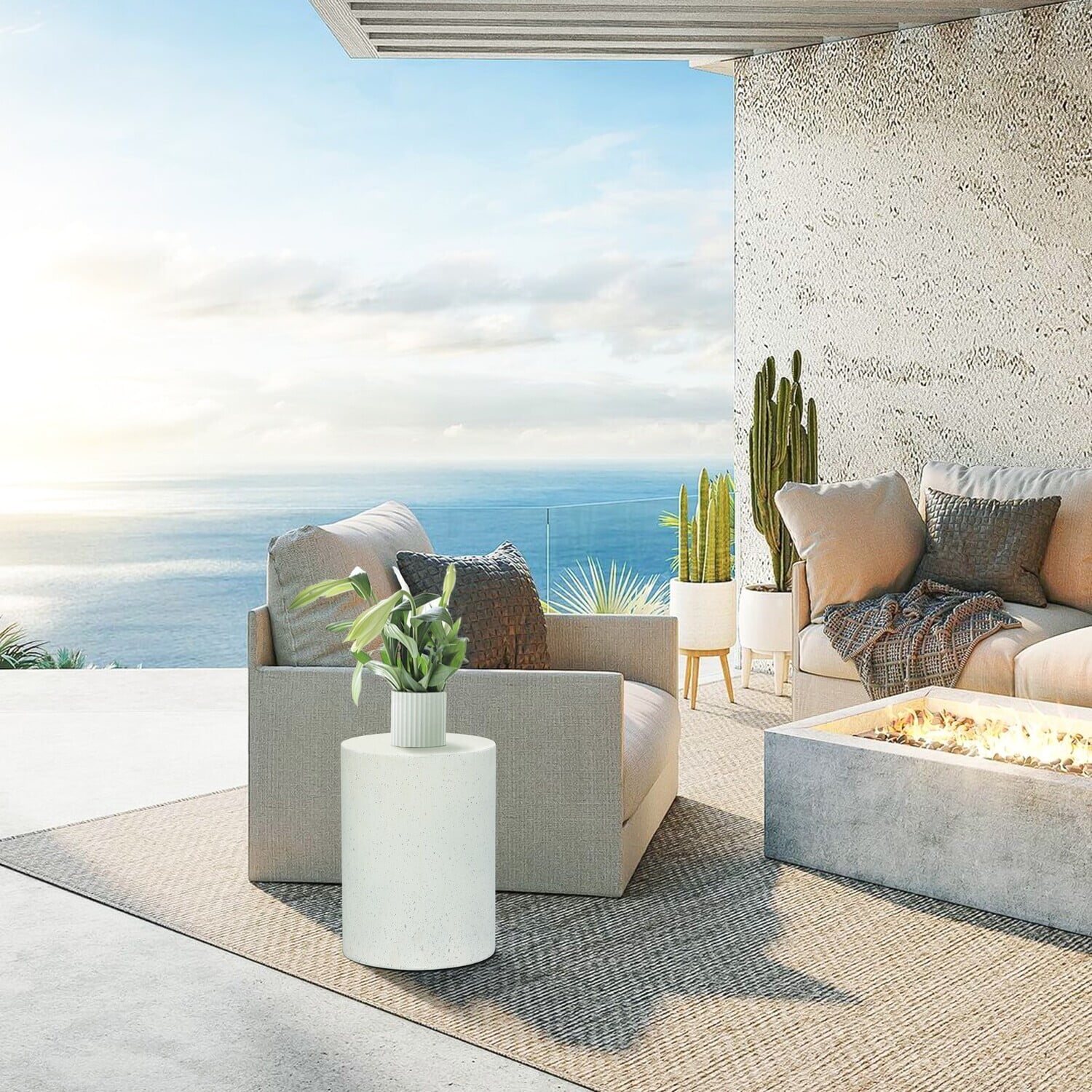 HomeStock Contemporary City Chic White And Speckled Gray Cement Round Indoor Outdoor Side Table - 12.99